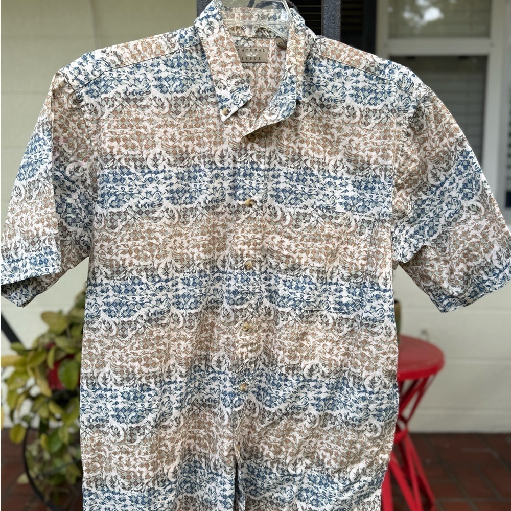 Men's Blue and Brown Patterned Shirt